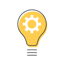 Lightbulb icon containing a gear